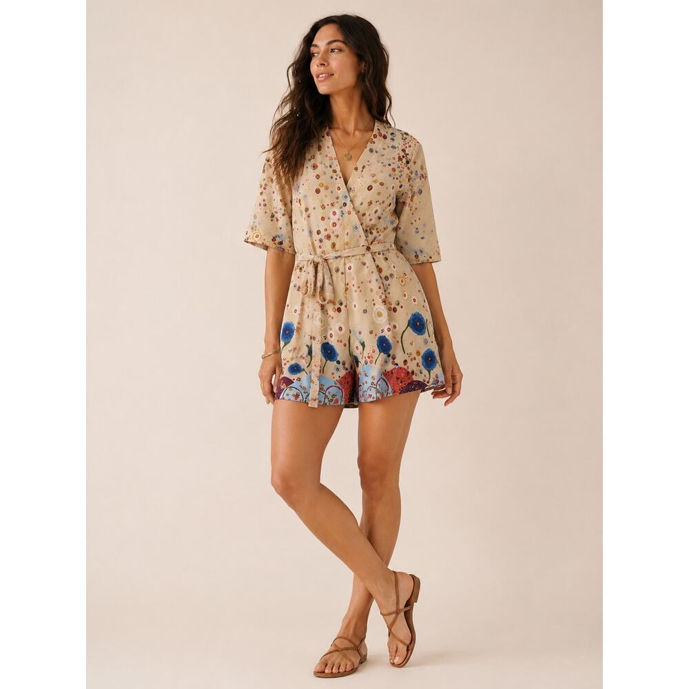 Anthropologie‎ Diane Pieri Artist Collab Floral Robe Wrap Belt XS